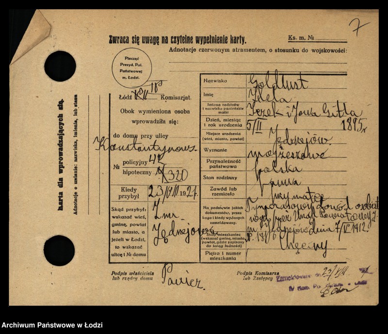 Obraz 9 z jednostki "[Spis ludności Łodzi] Goldlewicz - Goldring"
