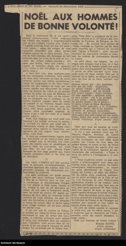 image.from.unit.number "Buyko Bolesław; Załączniki: a) strona tytułowa, ustęp i spis rozdziałów książki B. Buyko; Quelques ephemerides"... Pour sauver la Pologne 1939; b) wycinki prasowe; L.1"