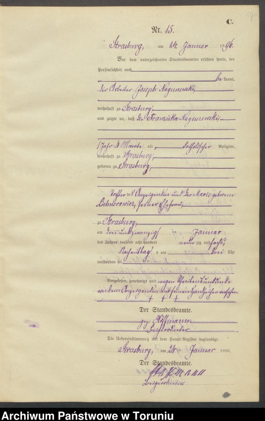 image.from.unit.number "Sterbe-Neben-Register Strasburg , Stadt für das Jahr 1896"