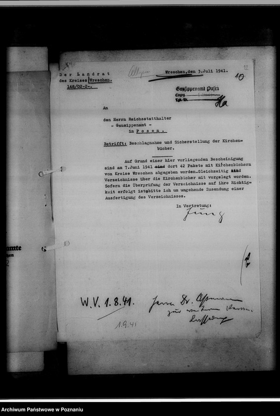 Obraz 16 z jednostki "Einziehungsprotokolle [ksiąg kościelnych] Kreis Wreschen [powiat wrzesiński]"