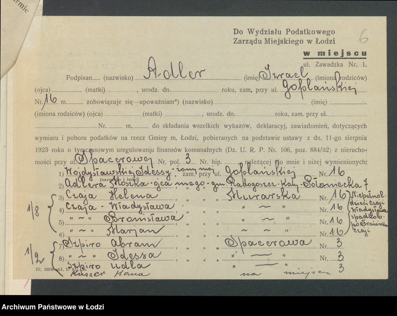 image.from.unit.number "Księga inwentarzowa nieruchomości m. Łodzi ul. Spacerowa"