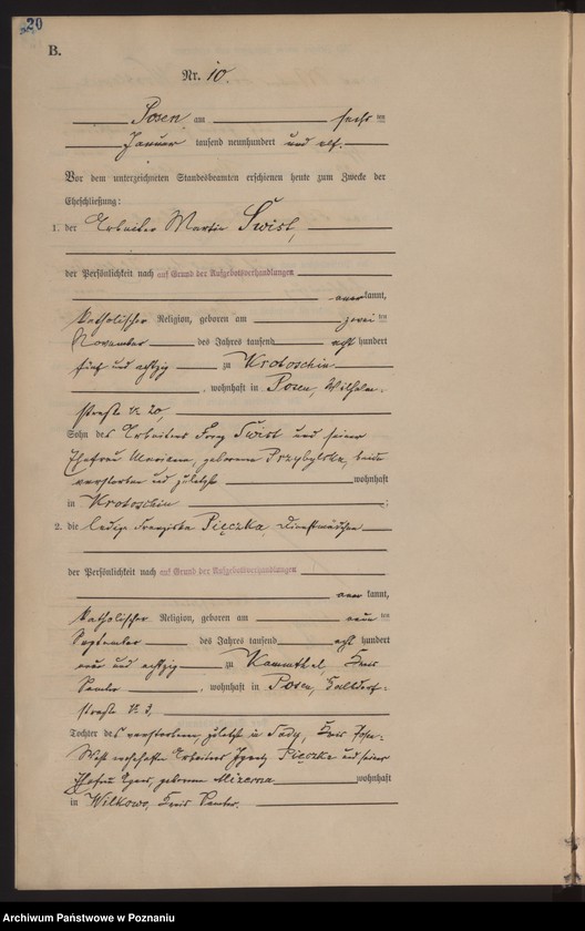 Obraz 20 z jednostki "Księga miejscowa małżeństw tom I [Rejestr główny małżeństw]"