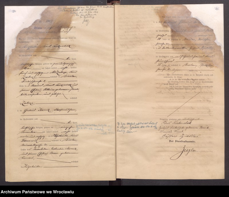 image.from.unit.number "Heiraths-Haupt-Register Breslau I 1911 Band 6"