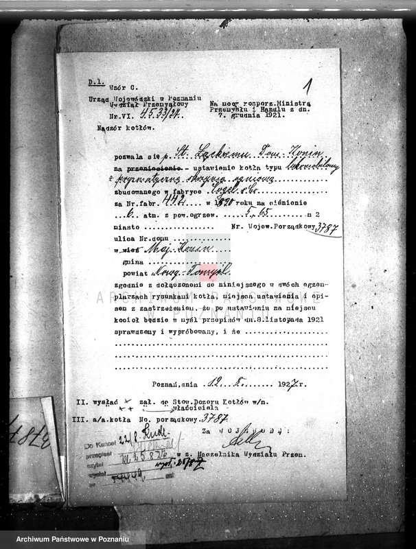 Obraz 5 z jednostki "Dominium Konin hr St. Łęcki, warsztaty reparacyjne - pow. Nowy Tomyśl nr woj. kotła 3787"