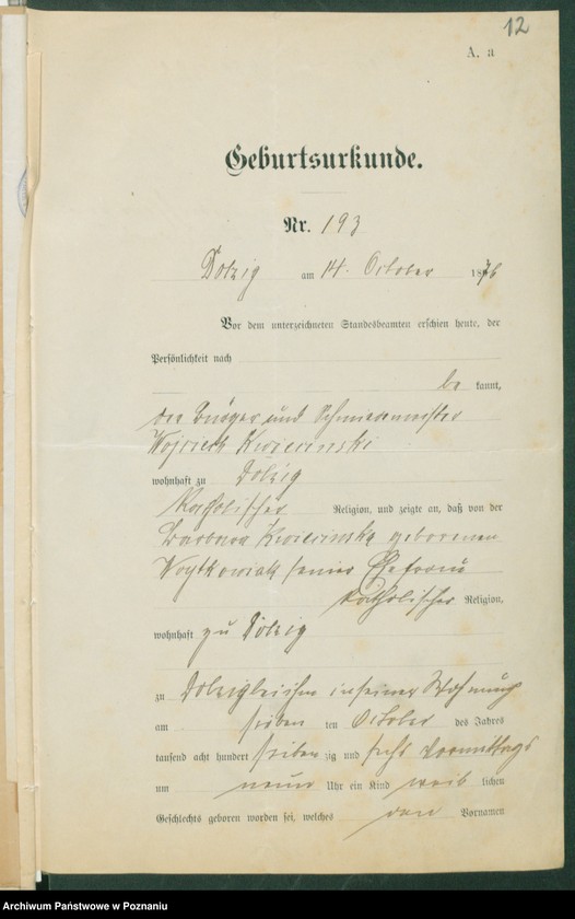 Obraz 14 z jednostki "[Dokumenty dostarczone przez narzeczonych do zawarcia związku małżeńskiego za 1902 rok. Tom VI]"