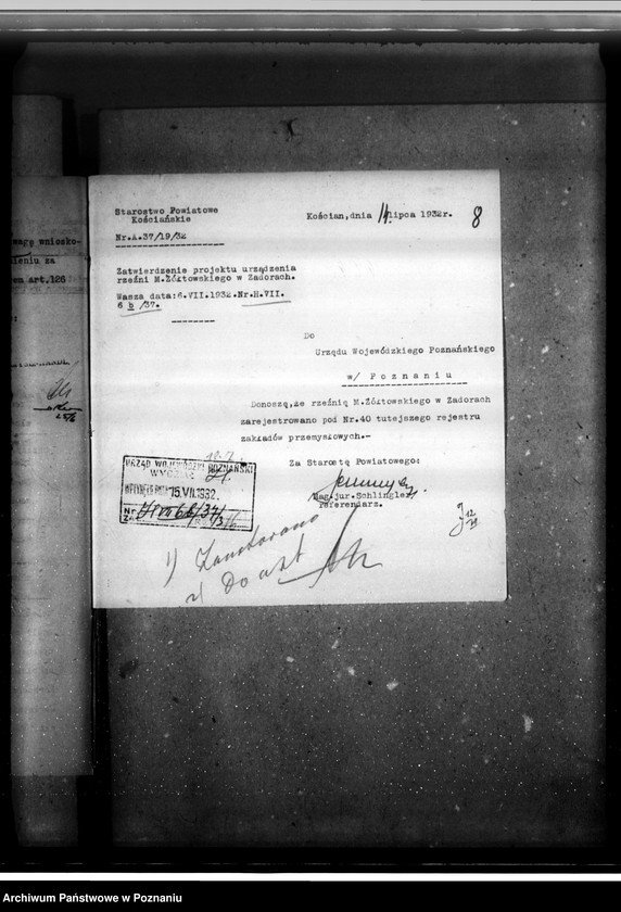 Obraz 12 z jednostki "Zatwierdzenie projektu zakładu przemysłowego nr 523 / rzeźni/ własność Marcelego Żółtowskiego w Zadorach /pow. kościański/"