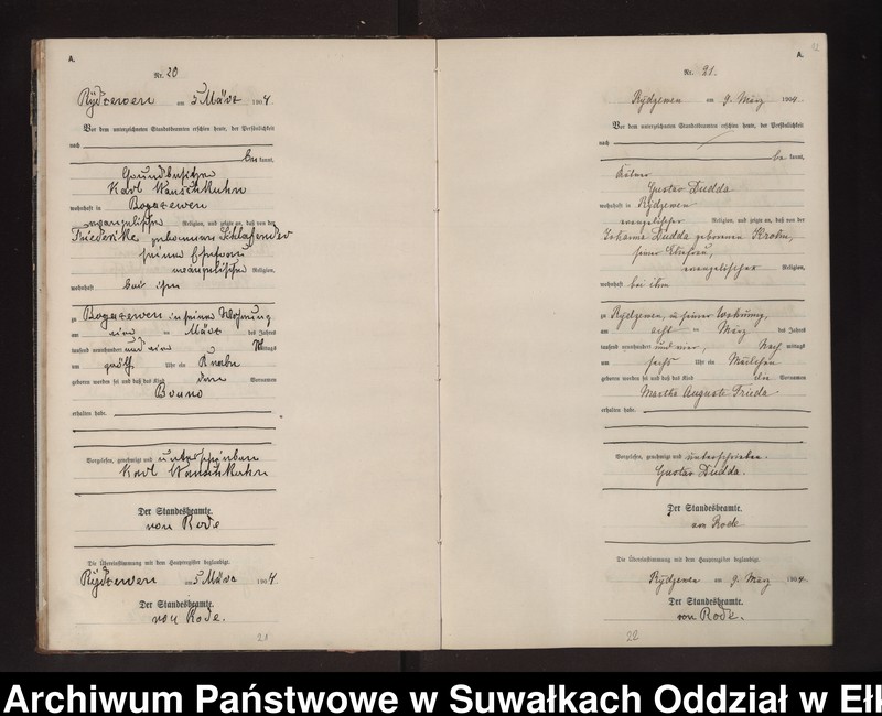 image.from.unit.number "Geburts-Neben-Register des Preussischen Standes-Amtes Rydzewen Kreis Lötzen"