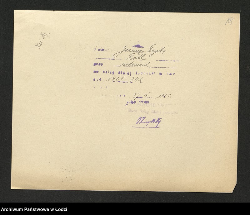Obraz 20 z jednostki "Dowody metrykalne stałych mieszkańców m. Łodzi nr domu 1425"