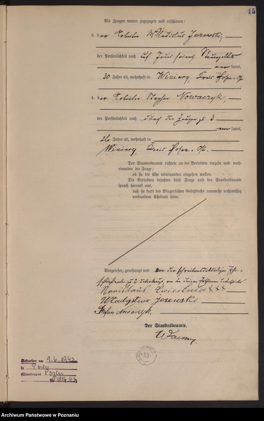 Obraz 15 z jednostki "Księga miejscowa małżeństw tom I [Rejestr główny małżeństw]"