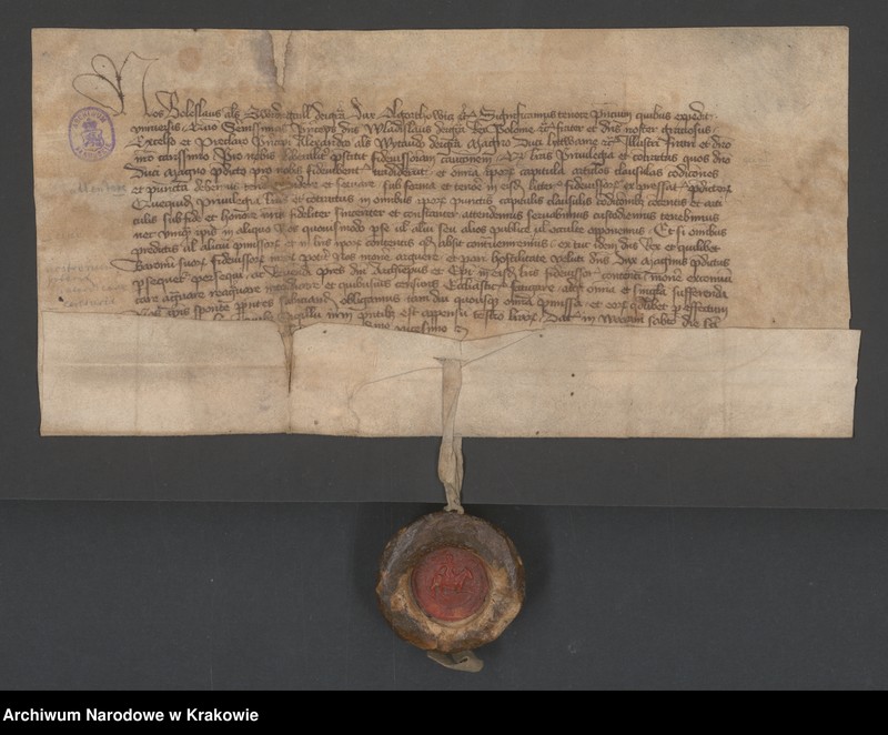 image.from.unit.number "Bolesław zwany Świdrygiełło książę Olgierdowicz przyrzeka dopełnić i dochować warunków poręczenia, które brat jego Władysław II Jagiełło król polski, złożył"