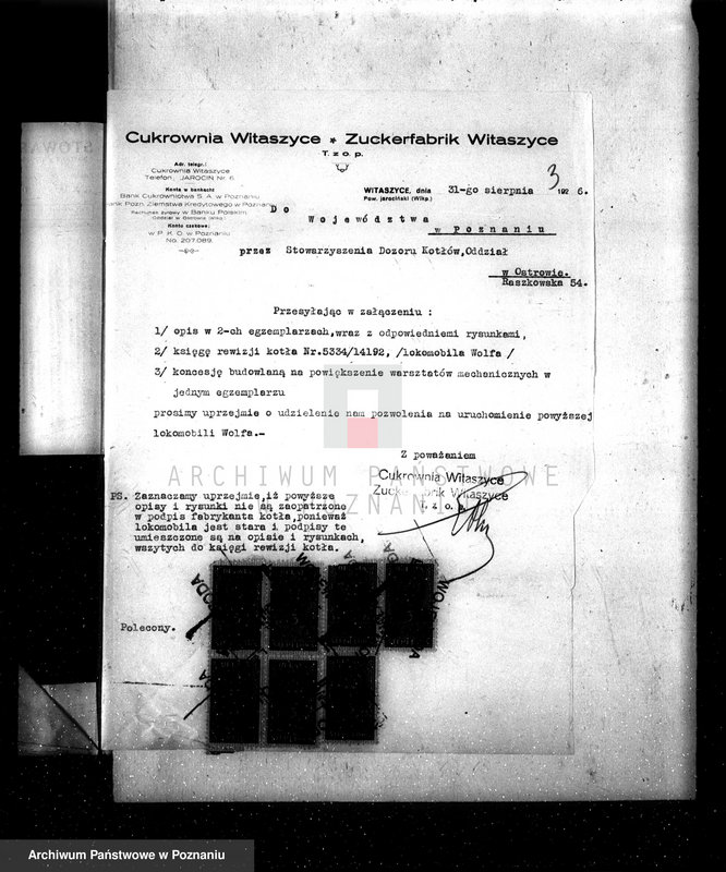 Obraz 7 z jednostki "Cukrownia w Witaszycach pow. jarociński nr woj. kotła 3822"