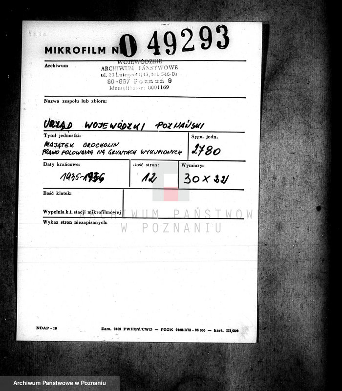 Obraz 2 z jednostki "/Majątek Grocholin prawo polowania na gruntach wykupionych/"