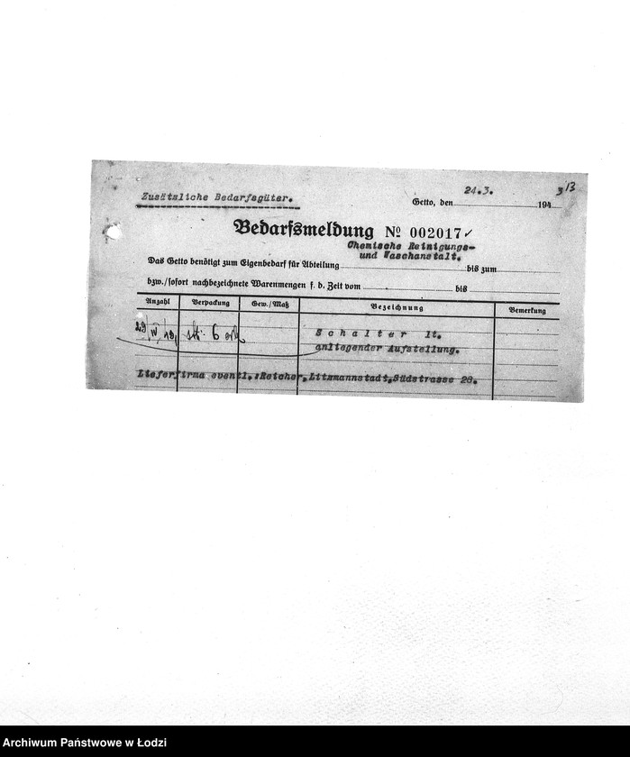 Obraz 16 z jednostki "Bedarfsmeldungen [Skierowane do GV zapotrzebowania na surowce, materiały, narzędzia, maszyny itp. potrzebne resortom pracy do produkcji; zamówienia żywności, lekarstw]"