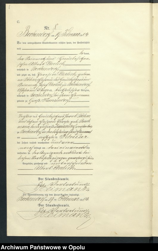 Obraz 12 z jednostki "Sterbe-Neben-Register des Standesamts Borkendorf pro 1904"