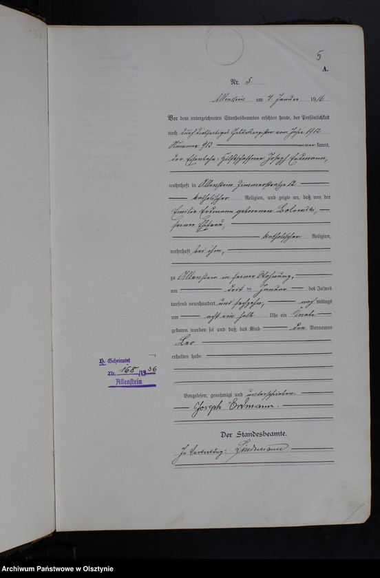 image.from.unit.number "Geburts-Haupt-Register Tom I, Nr 1-598"