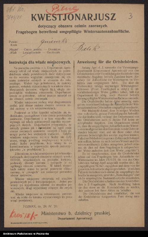 Obraz 5 z jednostki "[Kwestionariusze dotyczące obszaru ozimin zaoranych, powiat gniewski]"