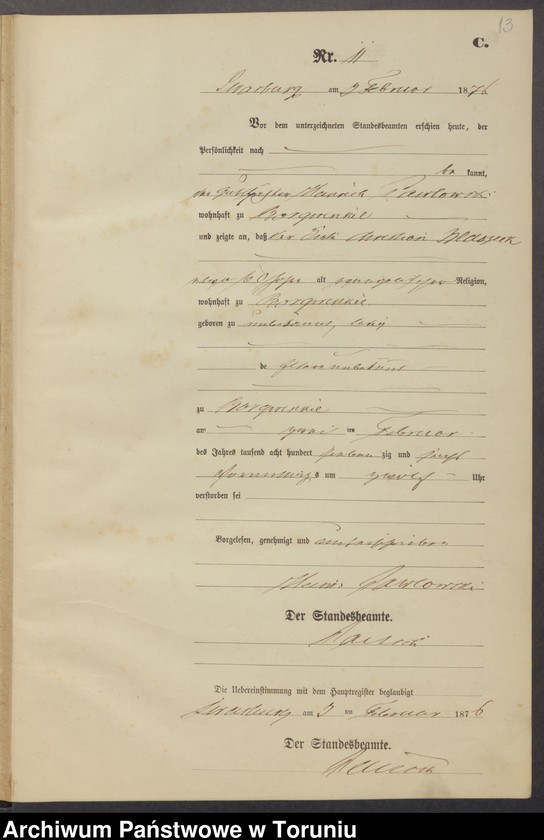 image.from.unit.number "Sterbe-Neben-Register Stadt Strasburg [Brodnica-Miasto] für das Jahr 1876"