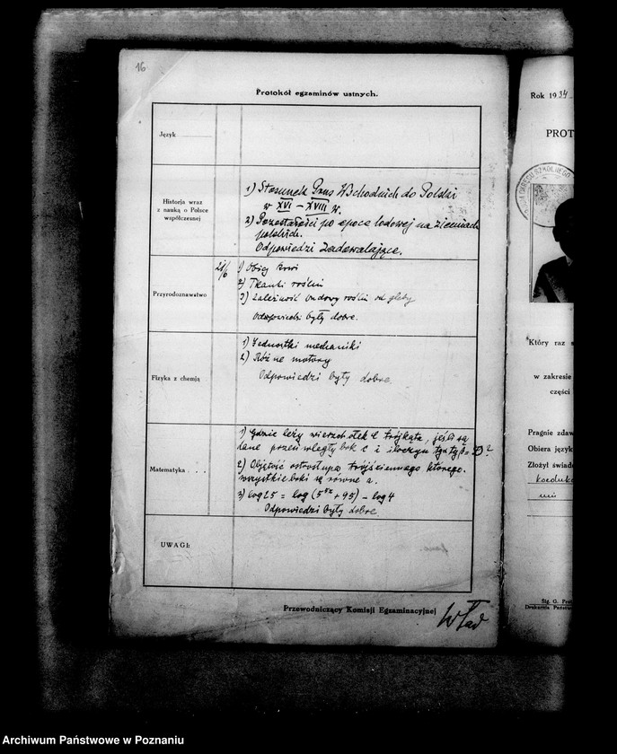 Obraz 19 z jednostki "Protokoły z egzaminów dojrzałości dla eksternistów abiturientów, prywatnego gimnazjum koedukacyjnego z niemieckim językiem nauczania imienia Schillera w Poznaniu"