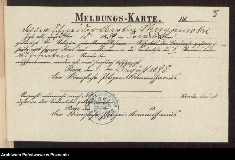 Obraz 7 z jednostki "Die von den Verlobten beigebrachten Urkunden zur Eheschliessung pro 1898"