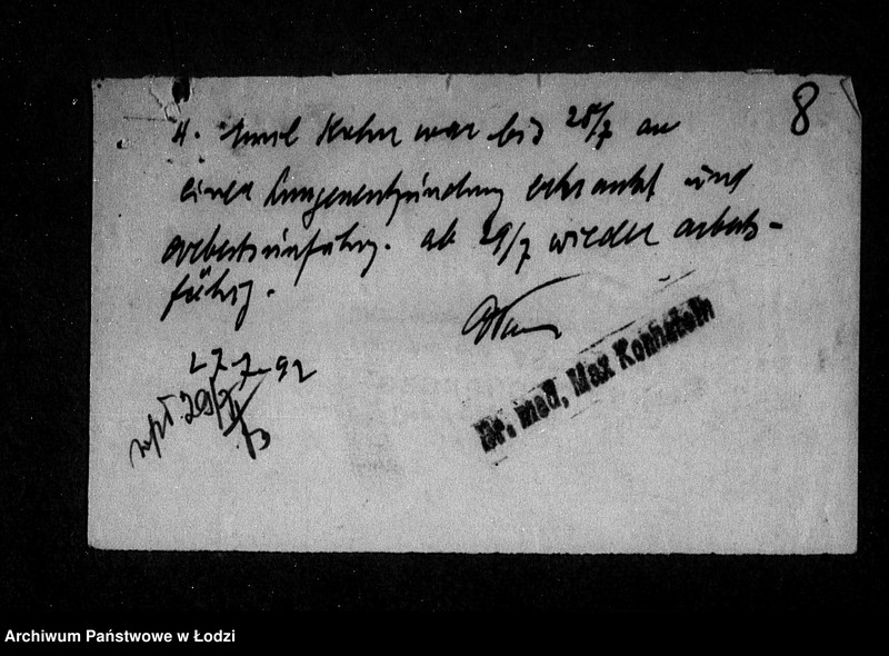 Obraz 11 z jednostki "I Ordnungsdienst [Zasiłki chorobowe dla pracowników wydziału, listy pracowników, zaświadczenia lekarskie]"