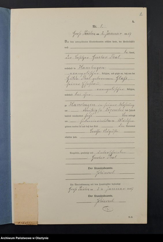 Obraz 3 z jednostki "Geburts-Neben-Register Nr 1 - 35"