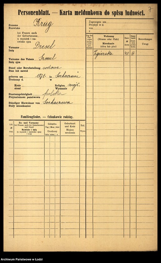 Obraz 9 z jednostki "[Spis ludności Łodzi] Kruk - Krol"