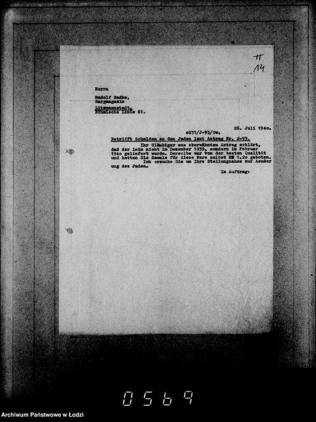 Obraz 18 z jednostki "J-91-105 [Wnioski Żydów w Getcie o zwrot długów za wzięty na kredyt towar przez kupujących]"