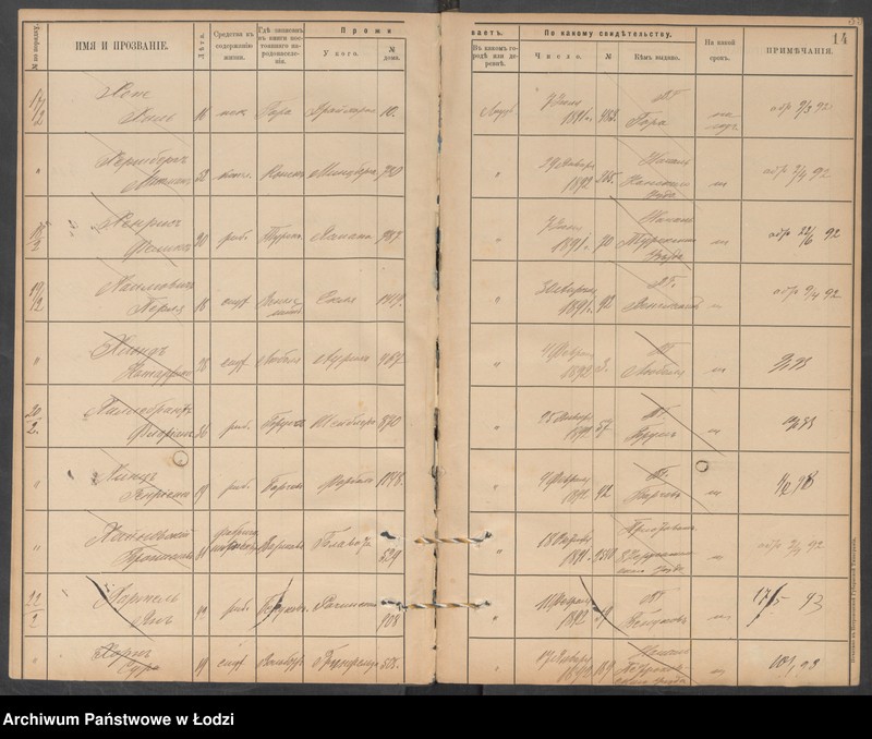 Obraz 16 z jednostki "[Księga ludności niestałej m. Łodzi lit. Ch]"