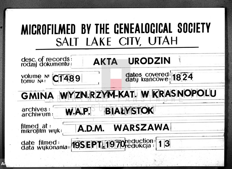 image.from.unit.number "Akta Urodzonych Gminy Krasnopolskiey Powiatu Seyneńskiego R-ku 1824 dnia 1 Stycznia .Województwo Augstowskie."