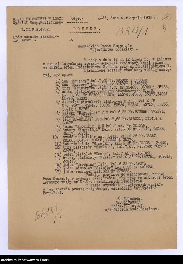 Obraz 7 z jednostki "[Zarządzenie Woj. Łódzkiego o złożeniu broni posiadanej w celach osobistych]"