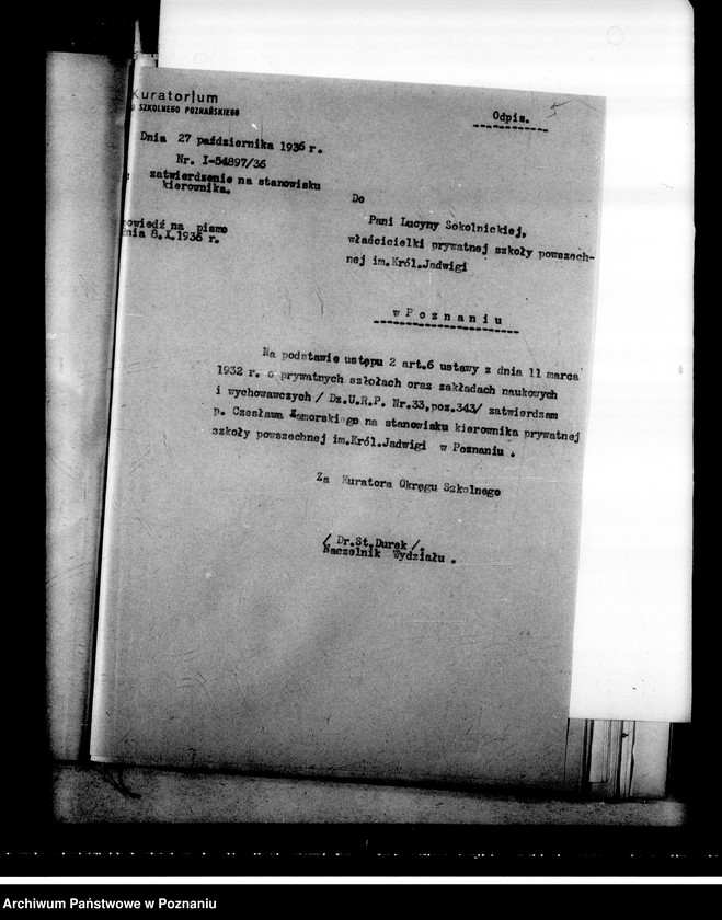 Obraz 9 z jednostki "Prywatna Szkoła Powszechna Sokolnickiej imienia Królowej Jadwigi w Poznaniu"