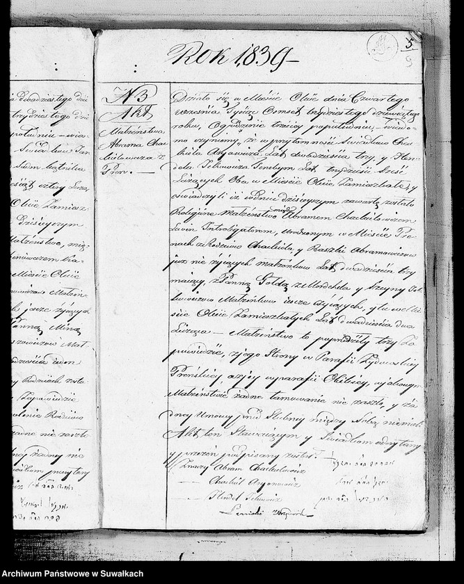 image.from.unit.number "Księga dla zapisywania aktów zaślubionych Urzędnika Stanu Cywilnego wyznania mojżeszowego miasta Olity pow. Kalwaryjskiego"