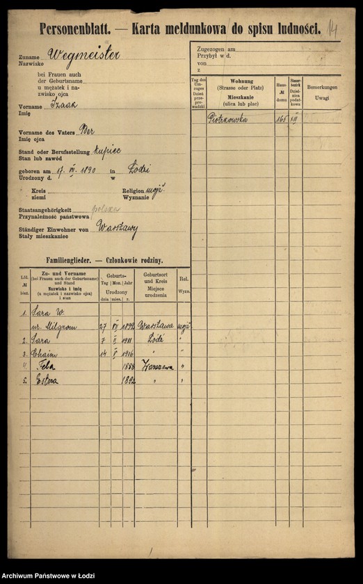 Obraz 16 z jednostki "[Spis ludności Łodzi] Wedrych - Welk"