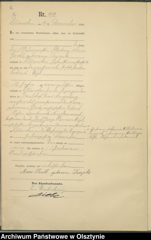 image.from.unit.number "Sterbe-Haupt-Register Tom II,Nr 399 - 427"