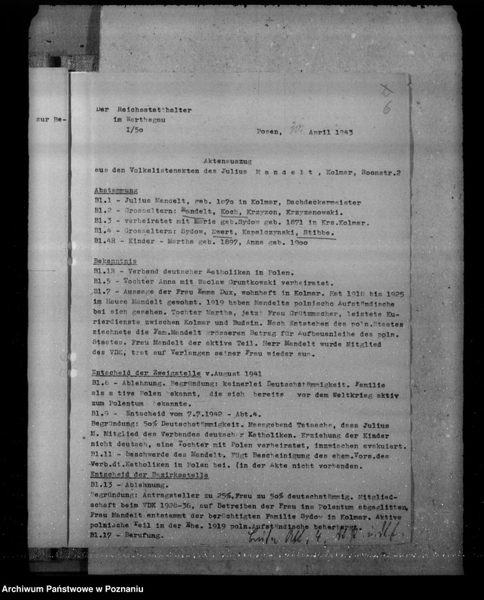 Obraz 10 z jednostki "Aktenauszüge für die 11.Sitzung der Zentralstelle der Deutschen Volksliste"