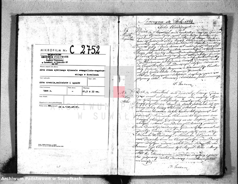 image.from.unit.number "Duplikat Akt Cywilnych Urodzeń, Zaślubień i Zeyść Parafij Ewangelickiey Suwałki pro 1844"