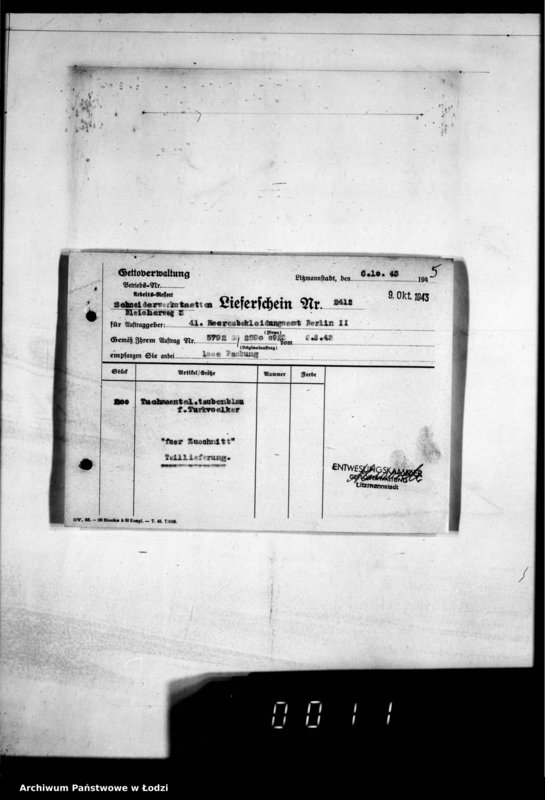 Obraz 9 z jednostki "[Dowody dostawy umundurowania dla] Heeresbekleidungsamt Berlin II"