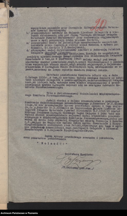 Obraz 12 z jednostki "Korespondencja Okręgu Poznańskiego Związku Weteranów Powstań Narodowych Rzeczypospolitej Polski i Związku Powstańców Wielkopolskich z Zarządem Głównym."