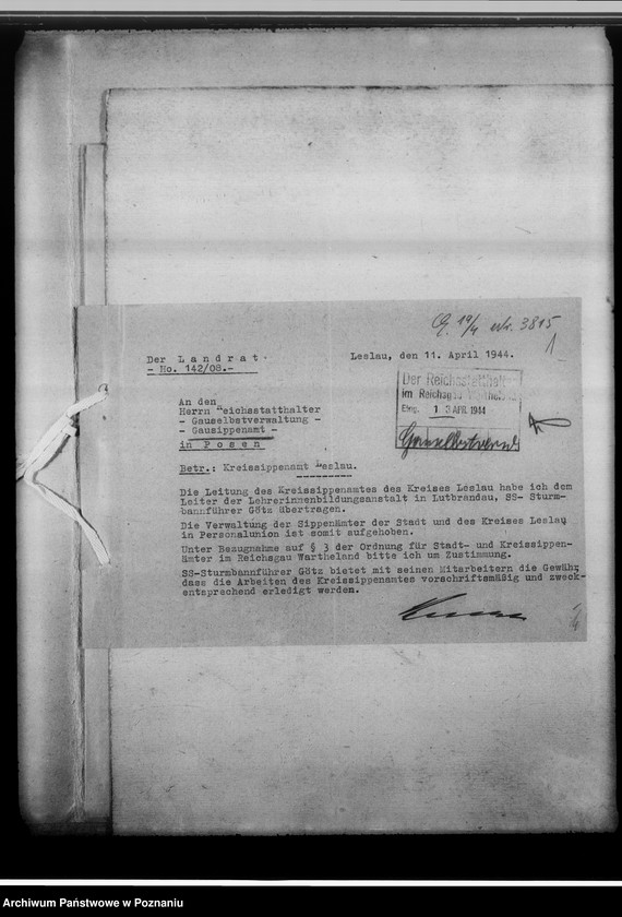 Obraz 5 z jednostki "Aufhebung der Personalunion von Stadt-und Kreissippenamt Leslau [Włocławek, województwo bydgoskie]"