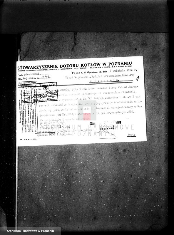 Obraz 14 z jednostki "Firma W. St. Radomski Pleszew nr fabr kotła 588, nr woj. kotła 4593"