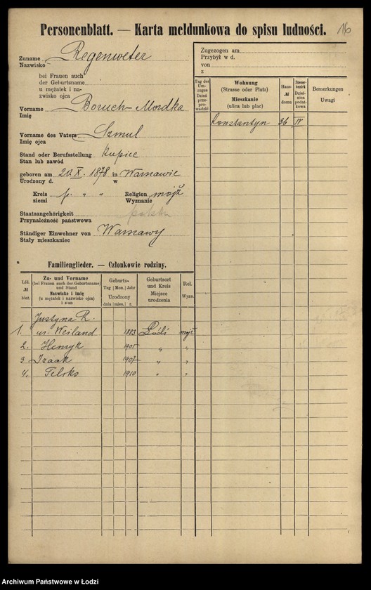 Obraz 18 z jednostki "[Spis ludności Łodzi] Regenbaum-Rentel"