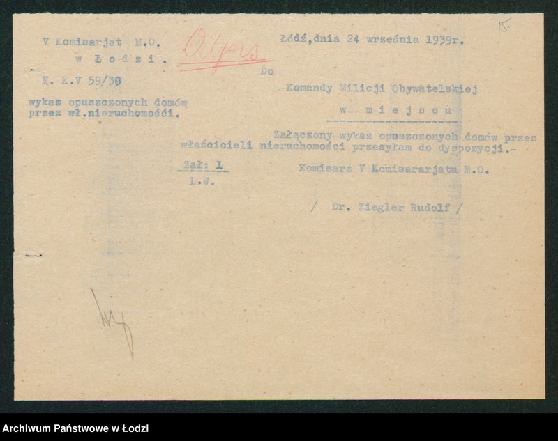 Obraz 18 z jednostki "[Akta V-go Komisariatu Milicji Obywatelskiej - pokwitowania i spisy oddanej broni, spisy wolnych lokali, rowerów i motocykli]"