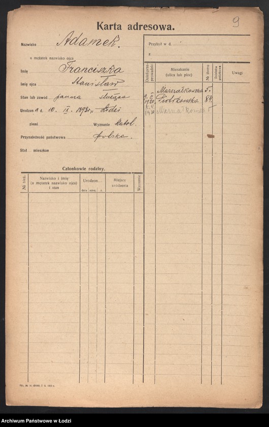 Obraz 11 z jednostki "[Spis ludności Łodzi] Adamek - Adaś"