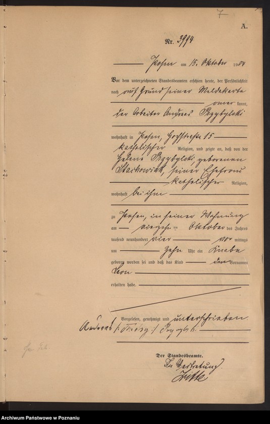 Obraz 8 z jednostki "Księga miejscowa urodzeń tom VIII"