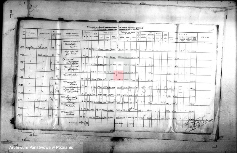Obraz 20 z jednostki "Ewidencja udzielonych przywłaszczeń obiektów sprzedanych na zasadzie umów markowych /poz. 3 Uchwały Rady Ministrów z dnia 12.V.1933 r./"