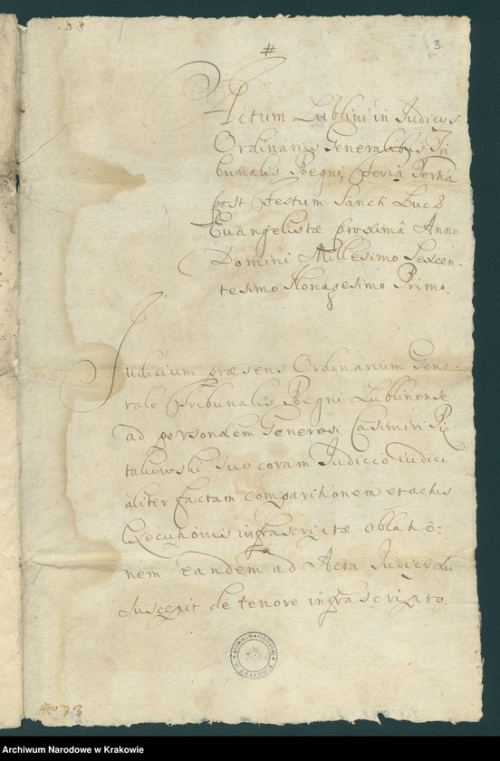 image.from.unit.number "Szczawińscy - Franciszek, wojewodzic podlaski: 1. Akta procesowo-majątkowe z Wilczewskimi 1671; 2. Akta spadkowe po Franciszku - żony Aleksandry i syna Jerzego 1691-1709"