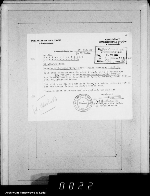 Obraz 8 z jednostki "J 1741-1760 [Wnioski Żydów z Getta o zwrot należności za towar wzięty na kredyt]"