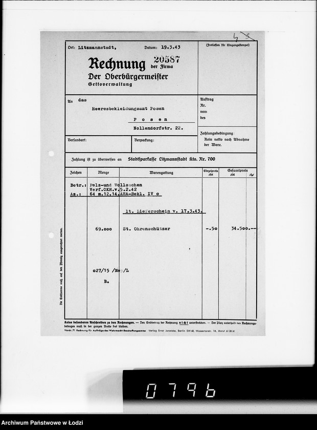 Obraz 8 z jednostki "Heeresbekleidungsamt Posen Warenverwertung an den Juden Ältesten. Textilwaren"