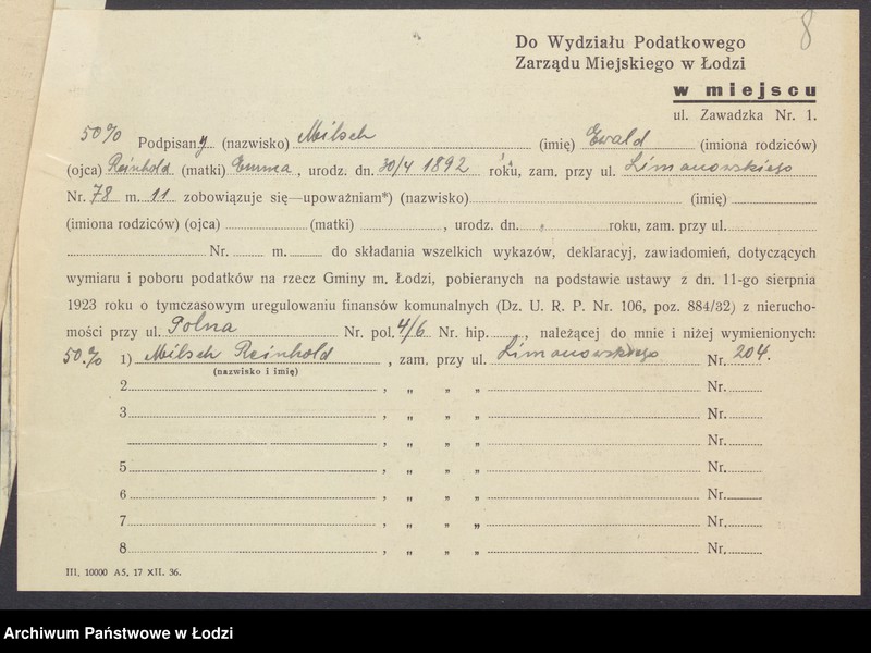 Obraz 10 z jednostki "Księga inwentarzowa nieruchomości m. Łodzi ul. Polna"