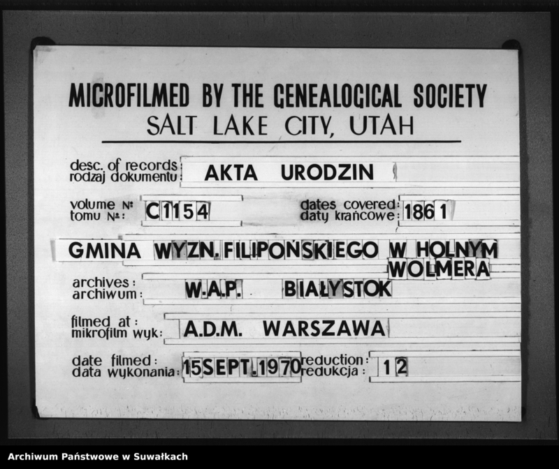 image.from.unit.number "Duplikat Aktów Urodzonych , Zmarłych i Zaślubionych Sekty Filiponów Gminy Hołny Wolmera na rok 1861"